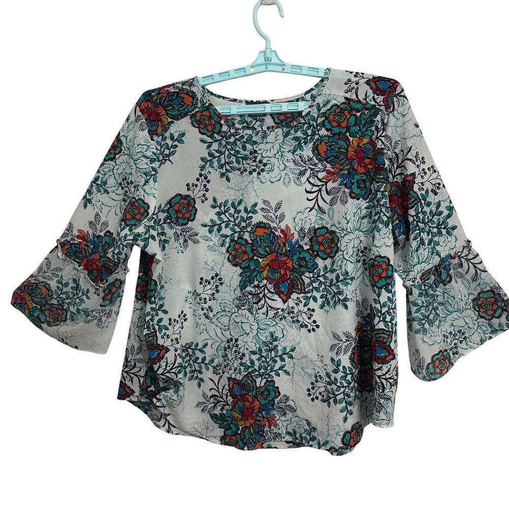 Van Heusen Womens Floral Print Blouse XXL Bell Sleeve Boho Hippie Fairy